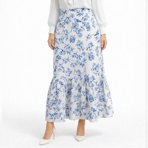 Antonio Melani Size 12 x Born on Fifth Hanna Floral Poplin Blue White Maxi Skirt